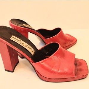 Charles David Dk Pink Metallic Leather Slides Heels Sz 8M
